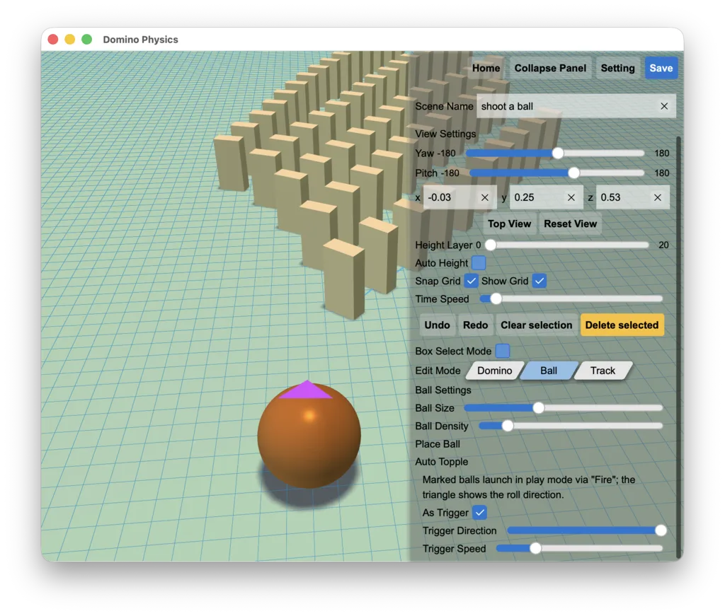 Balls: size per ball, density per scene